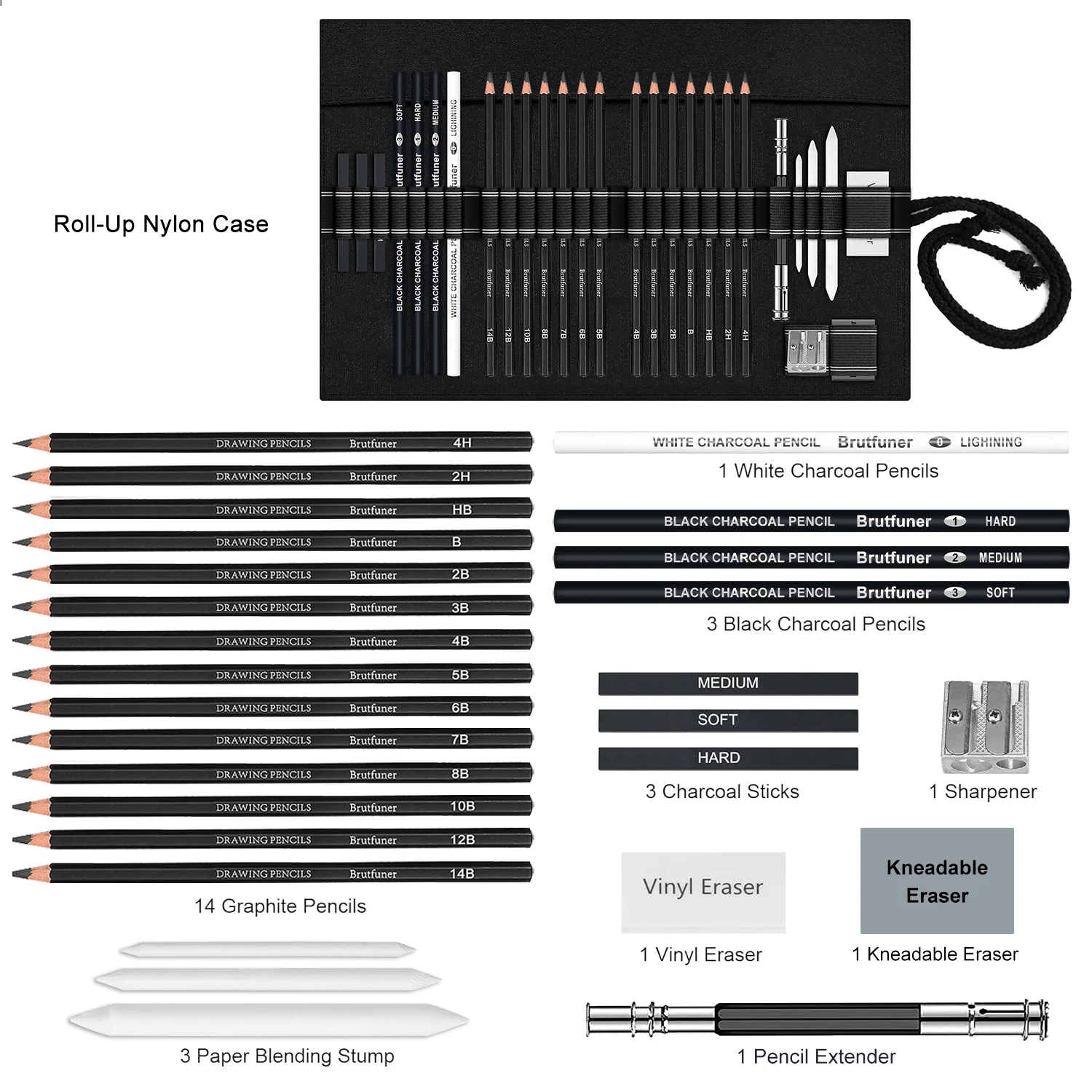 مجموعة رسم مكونة من 14-58، لوازم رسم فنية احترافية مع كراسة رسم ثلاثية الألوان، جرافيت، قلم فحمي، مثالية للتظليل #3