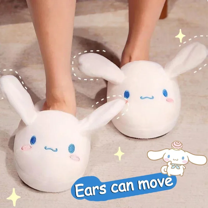 Cinnamoroll Cotton Slippers Ears Will Move Sanrio Fall and Winter Home Cute Couple Plush Thicken Keep Warm The Cotton Slippers