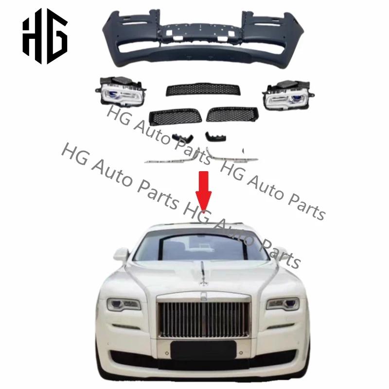 

For Rolls Royce Ghost 1GEN Update To 2GEN PP Material Car Front Bumper Grilles Frame Assembly With LED Headlights Facelift Kit