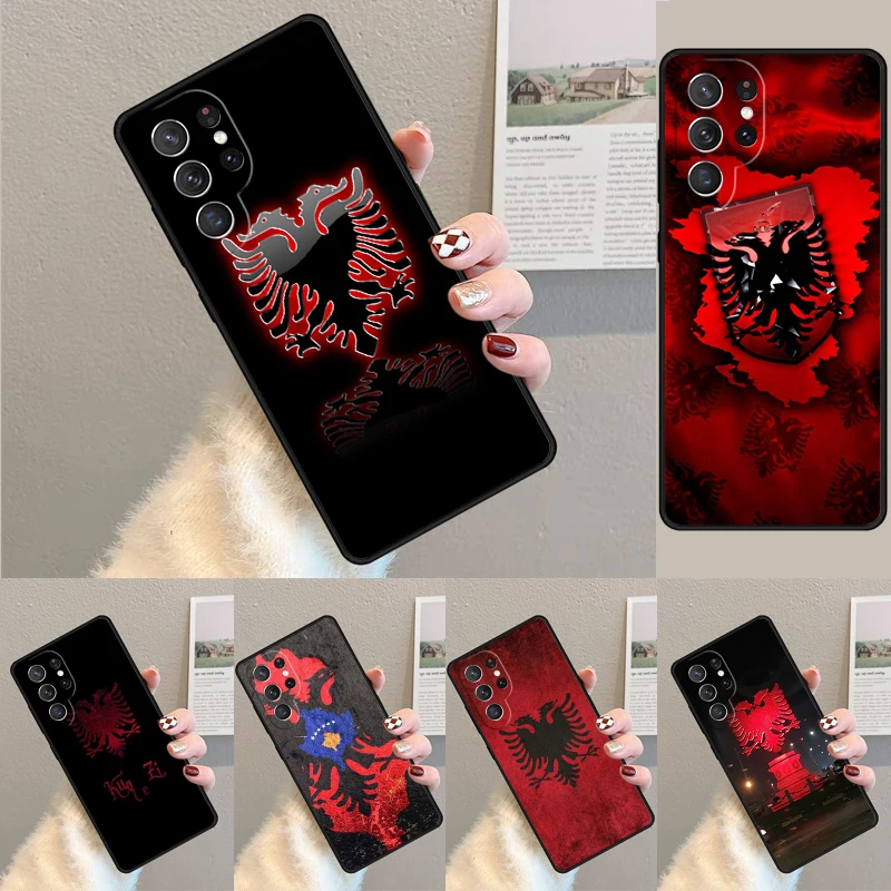 Cover For Samsung Galaxy S24 Ultra S21 S22 S8 S9 S10E Note 10 20 Plus FE S23 Albanian Flag Eagle Phone case Coque