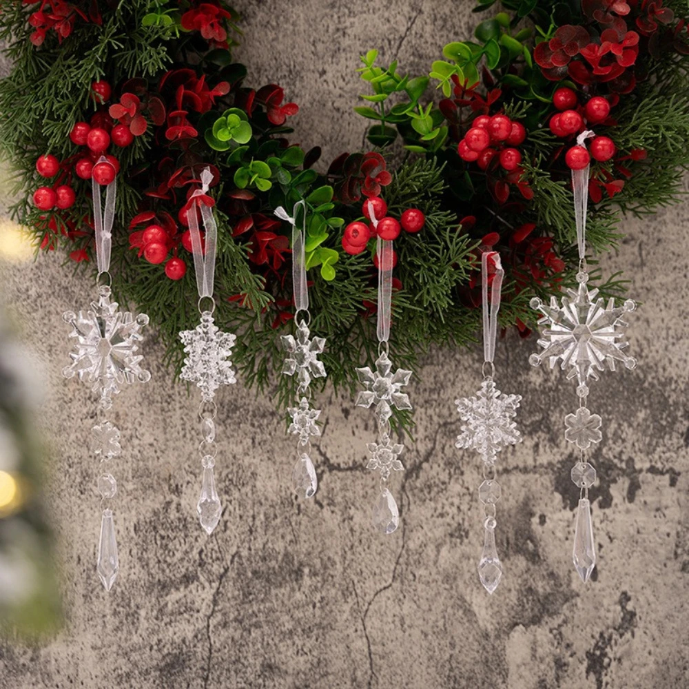 

6pcs Christmas Tree Snowflakes Hanging Ornaments Glitter Decorations DIY Pendent Winter Garland Navidad New Year for Home Office