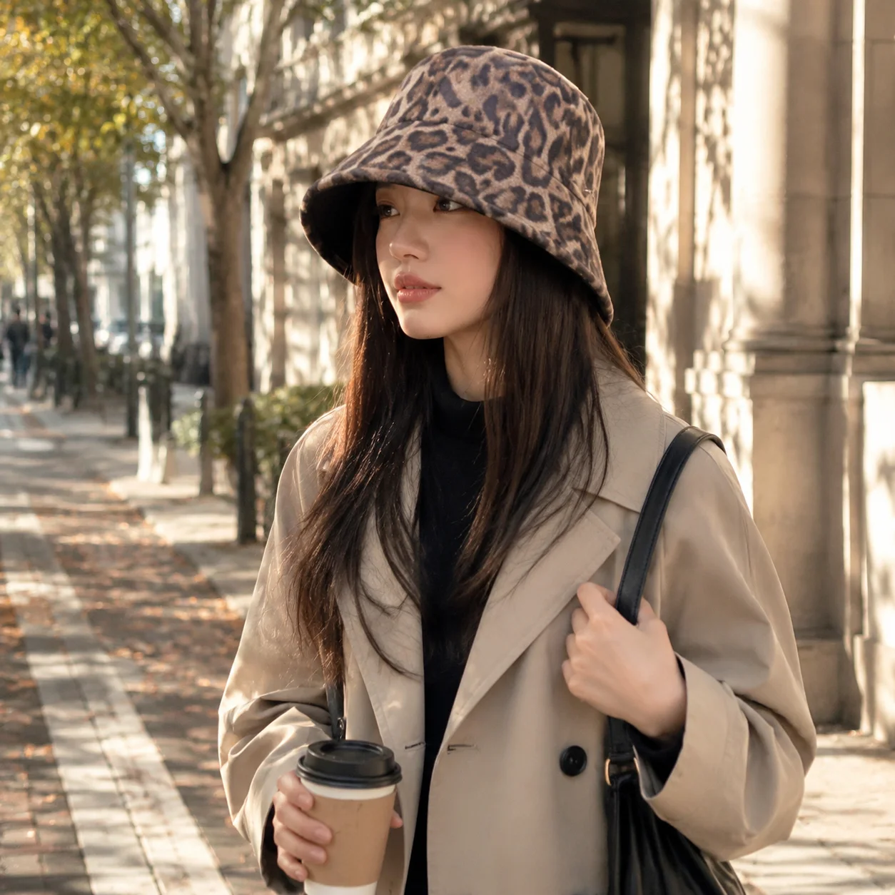 Fisherman Cap Reversible Bucket Hat for Autumn Winter Travel Vintage Leopard Print Sun Hat Face Slimming Design Durable