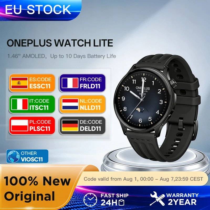 OnePlus Watch Lite Smartwatch 1,46'' AMOLED-Display Dual-Band-GPS bis zu 10 Tage Akkulaufzeit