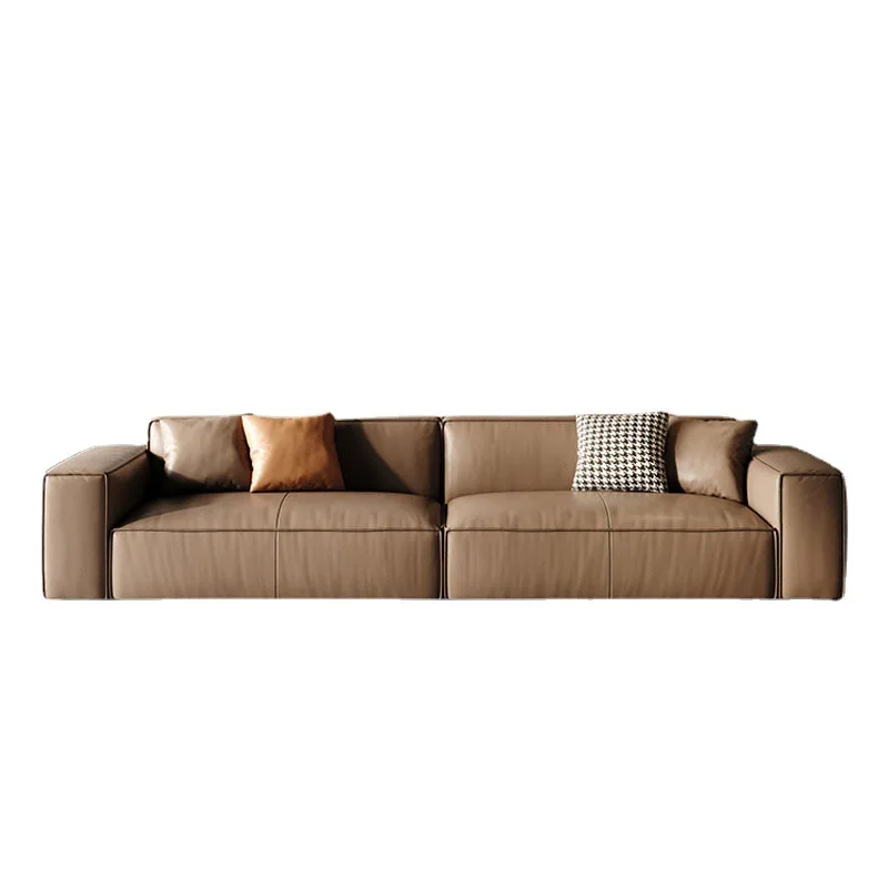 

Leather sofa, small apartment, home theater Italian minimalism, living room tofu square, first layer cowhide