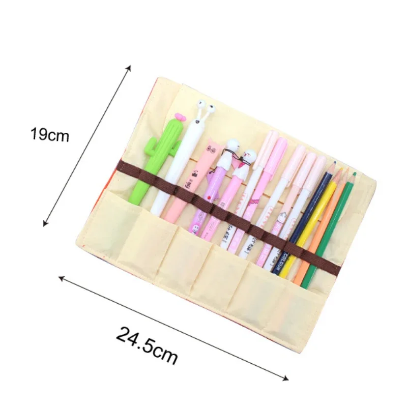 Creative Retro Canvas Pencil Case Roll Leather PU Pencil Bag Storage Pouch For Stationery School Supplies Multi functional Bag image 6