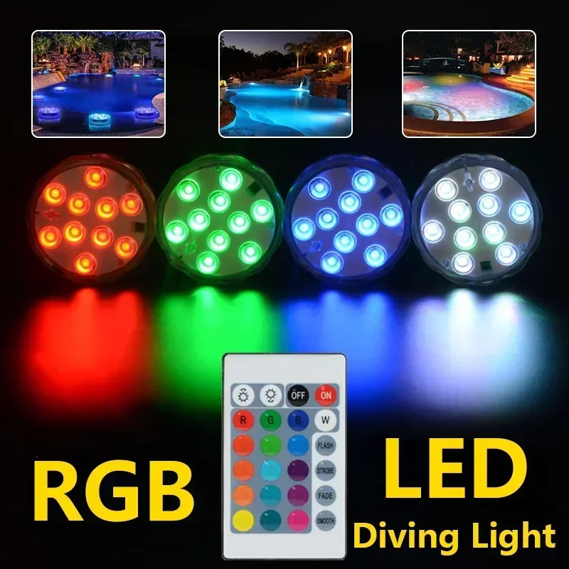 

Diving Light RGB with Remote Control Battery Underwater Light IP68 Waterproof Outdoor Garden Party Swimming Pool Light