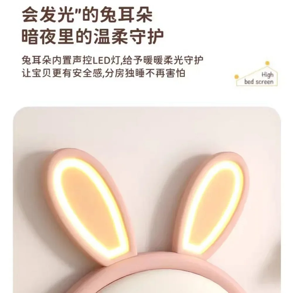 Children's furniture girl princess bed pink girl simple single bed solid wood bedroom luminous rabbit bed