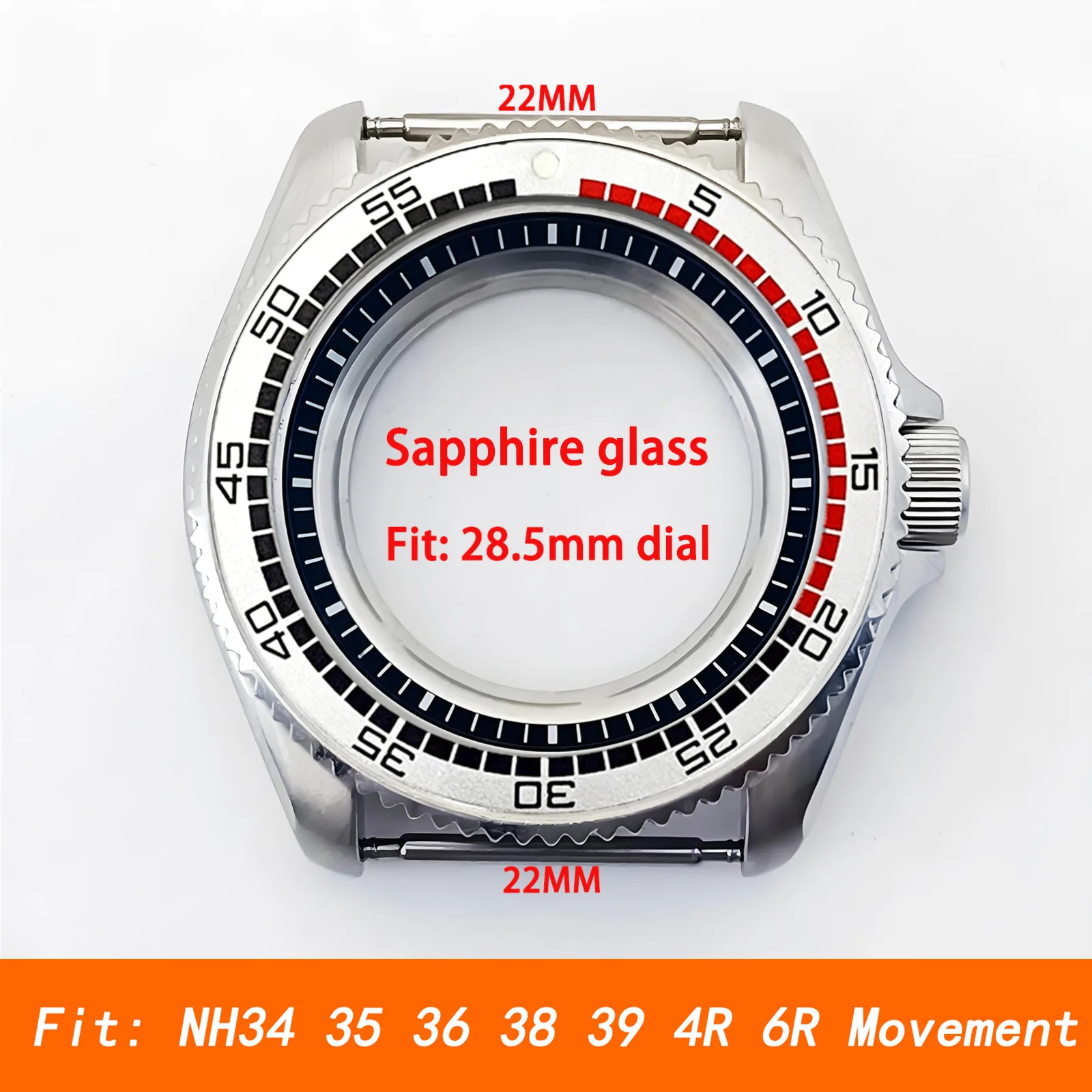 Mod SKX007 Case NH35 Case Aluminum Bezel Insert Sapphire Crystal Glass Transparent Back Cover Silver Stainless Steel Watch Case