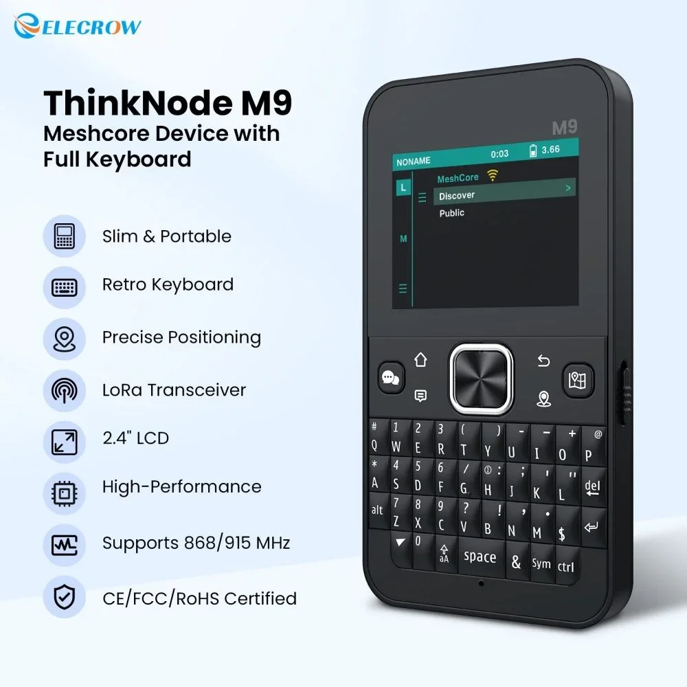 Elecrow ThinkNode M9 MeshCore Communication Terminal with Full Keyboard 2.4inch LCD | ESP32-S3 + LR1110 | GPS | 2300mAh