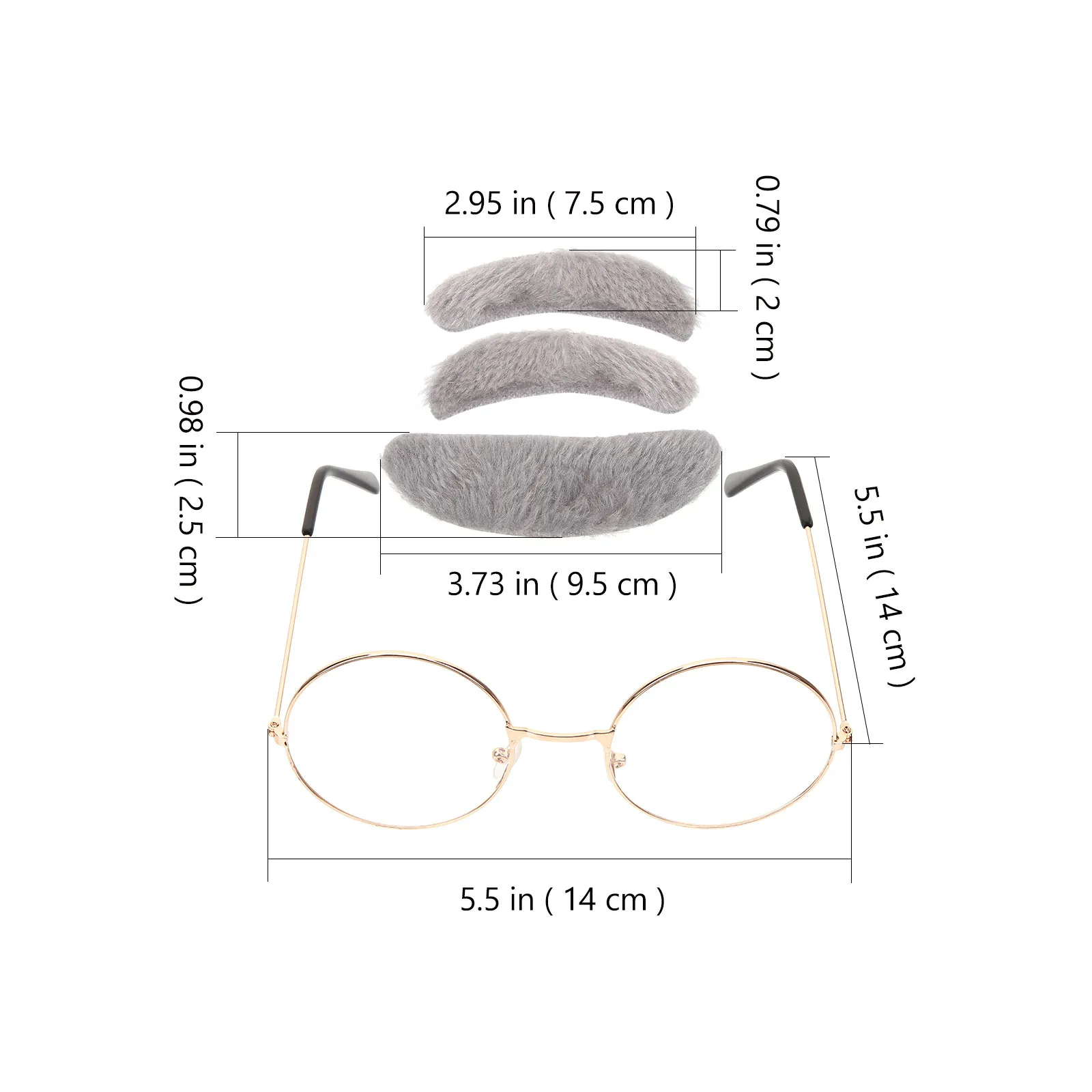 1 Set Fake-Mustache-Set für Altenmann-Kostüm mit Augenbrauen, Brille und Zubehör für Halloween und 100. Schultag Verkleidung