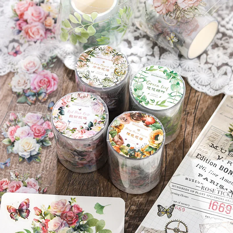 50mm*2m Vintage Plant Flower collage hand tent diy PET tape Waterproof decoration hand made Adhesive Diy Scrapbooking material