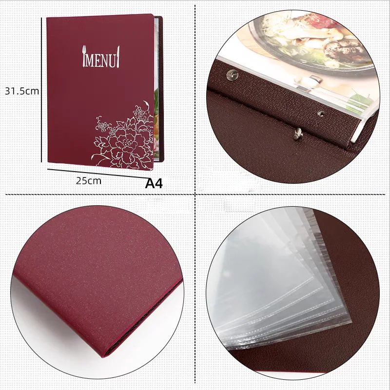 Blank & Menu Logo PU Leather  Display Book With 8 Sheets Clear Pockets,