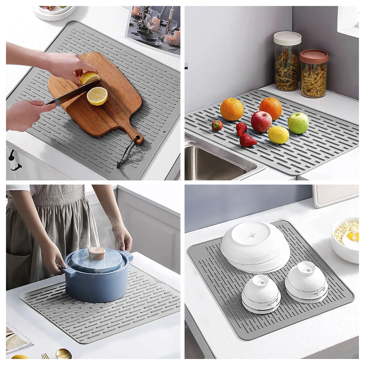 Silicone Draining Board Mat Easy To Clean Kitchen Tableware Drying Mat Eco-Friendly Drainer Heat Resistant Dish Drying Mat