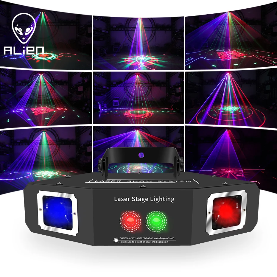 

ALIEN RGB DJ Disco Laser Beam Scanner 16 Laser Patterns Projector 2 IN 1 Stage Lighting Effect Bar Club Party Dance Wedding Lamp