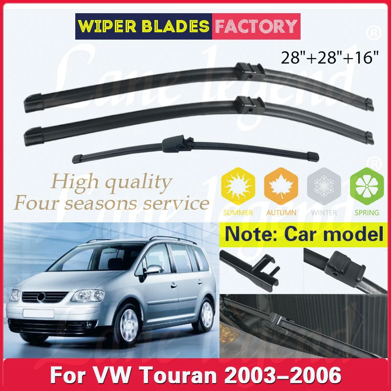 

3PCS For Volkswagen VW Touran 2003 2004 2005 2006 28"28"16" Front Rear Wiper Blades Windshield Windscreen Window Car Accessories