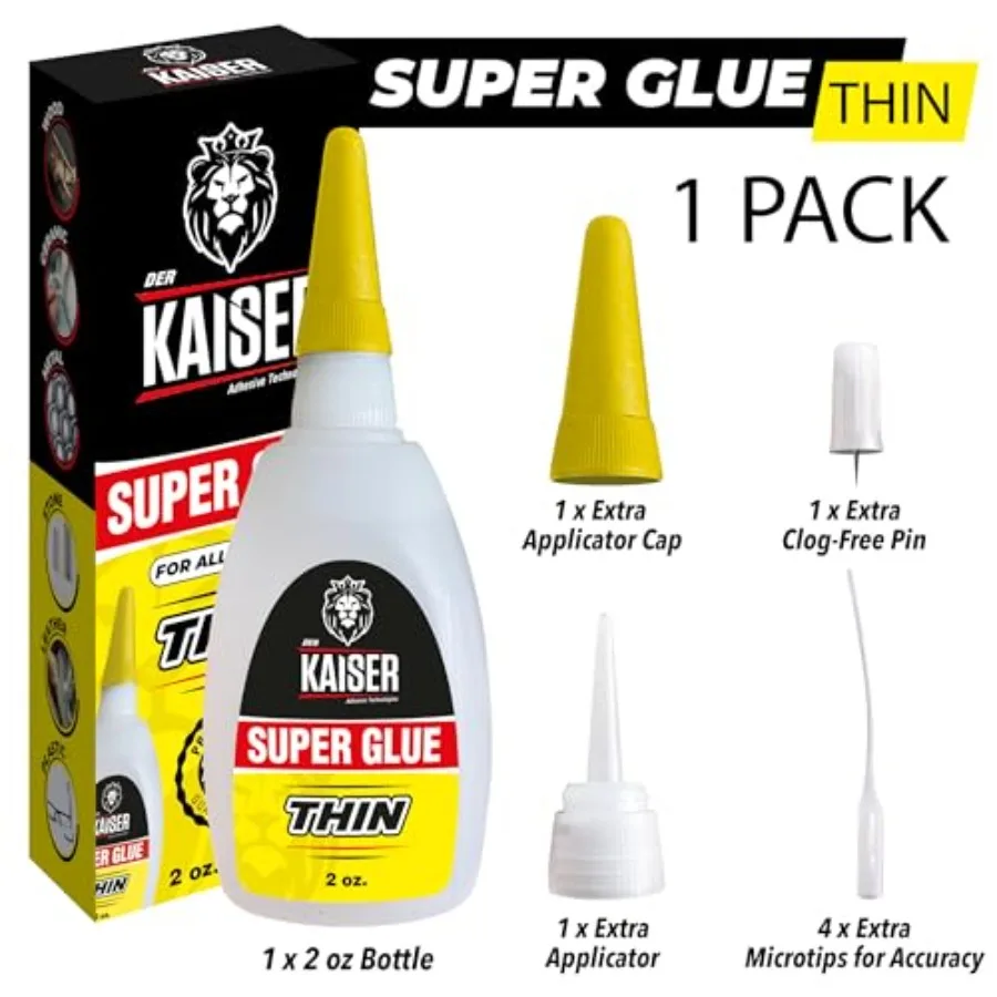 Thin CA Super Glue Industrial Grade Cyanoacrylate 5-10 Sec Cure Pro Kit with Microtips and Applicators Wood, Plastic, Metal, Ho