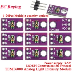 1Pc-20Pcs TEMT6000 Ambient Light Sensor Analog Light Intensity Module Visible Light Sensor Detection Infrared IR 570nm 3.3V 5V