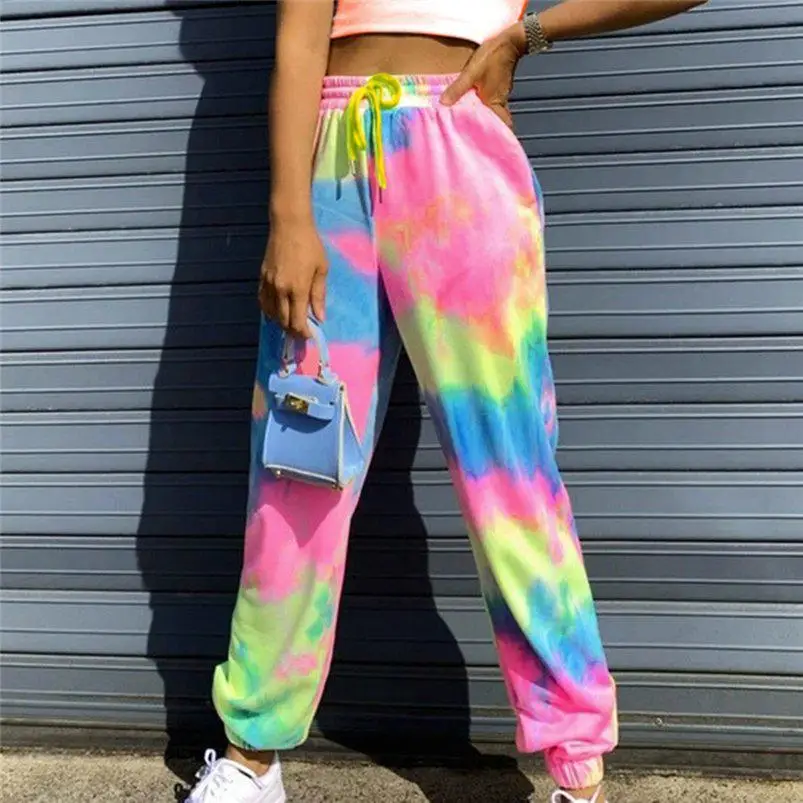 

Colorful rendering, 3D printing, monotonous street style, cool and ankle tied cross-border women's casual sports pants ML1