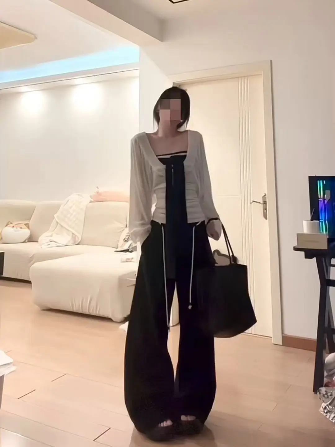 السراويل النسائية الفضفاضة الربيع الشيفون مطوي فلوي خفيفة الوزن واسعة أرجل أنيقة الكورية على غرار بساطتها الحضرية تخفيف الراحة BF #6