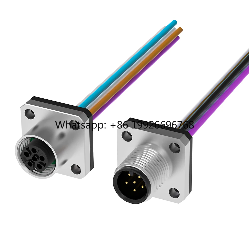M12 DIN Industrial Socket IP67/IP68 Waterproof 2A Connector a Code 6Pin Round Flange Male Female Panel Mount Wire