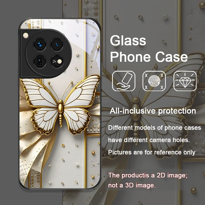 حافظة هاتف من الزجاج المقسى على شكل فراشة ذهبية لهاتف OnePlus 13 R 12 11 10 ACE2 ACE3 Pro Nord 2T 4 CE2 ACE3 Lite
