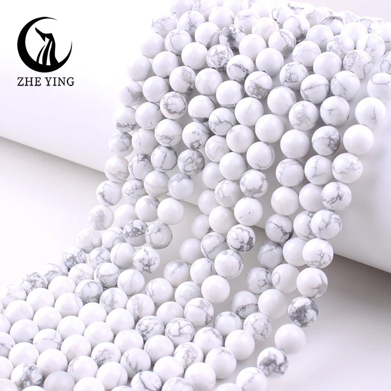 Zhe Ying Cheap Natural White Howlite Turquoises Stone Beads Round Loose Spacer Beads For Jewelry Making DIY Bracelets