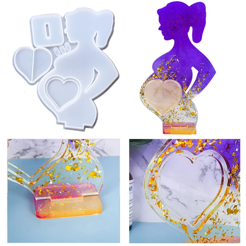 

Baby Memorial Photo Frame Silicone Molds Heart Shaped Pregnant Mom Epoxy Resin Mould for DIY Epoxy Resin Crafts Home Decoration