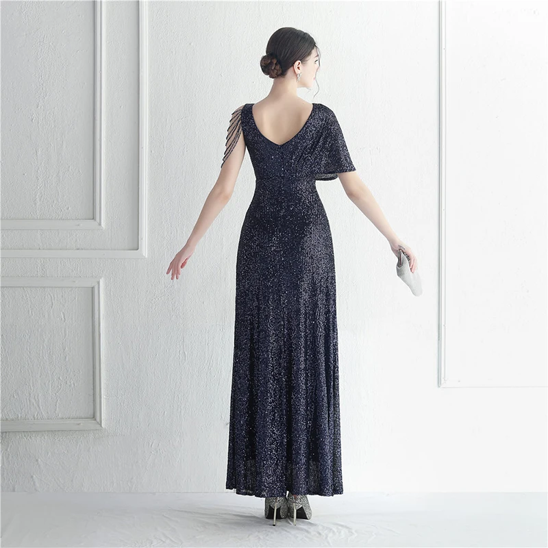 2023年新作 ワンショルダー Oネック バックレス スパンコール ウェディング ブライズメイド イブニングパーティー カクテル プロム ロングドレス