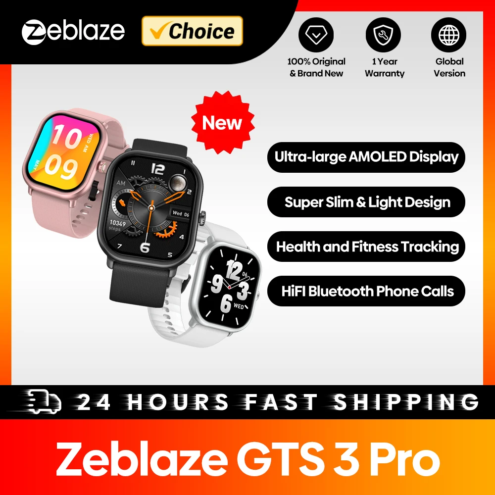 Смарт-часы Zeblaze GTS 3 Pro, сверхбольшой HD AMOLED-экран для мужчин и женщин