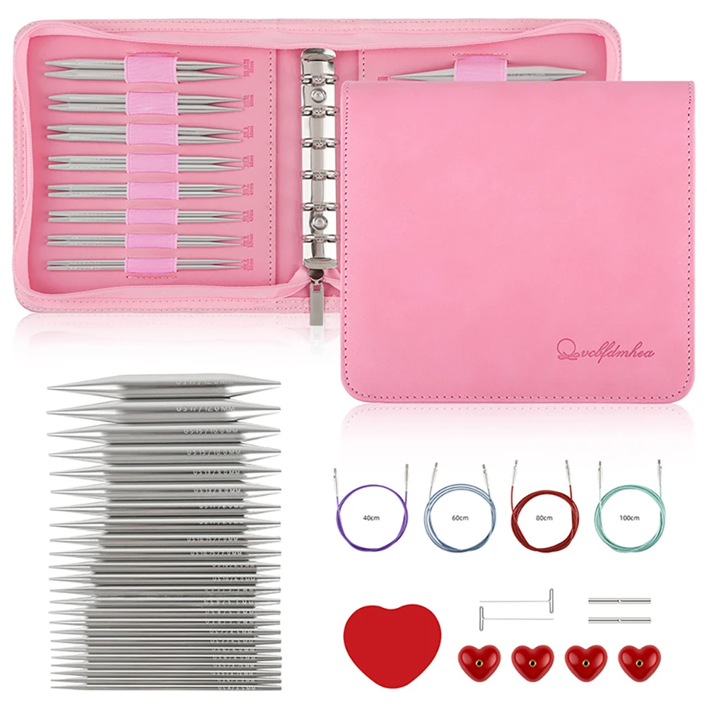 

12 Pairs 4.53-Inch Aluminum Interchangeable Circular Knitting Needle Set 3.5-12.0mm Weaving Yarn Craft DIY Tip with Storage Bag