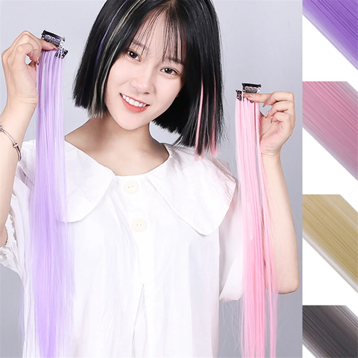 ABLQ Rainbow Highlighted Fading Colours Hair Extension Hairpin Long Straight Hair Clip Trimmable for Hair False Hair 3.2x55cm