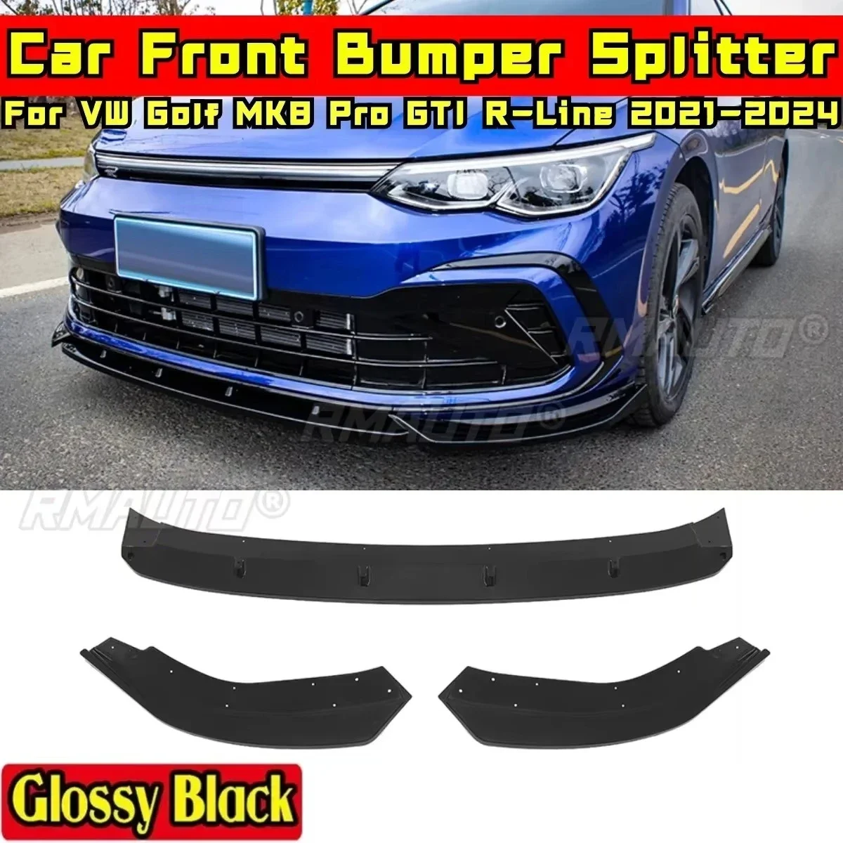 

Для VW Golf MK8 Pro GTI R-Line 2021-2024 комплект кузова, спойлер переднего бампера, матовый черный, внешняя часть