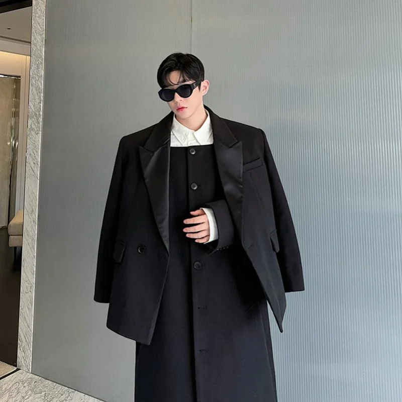 

Мужской осенне-зимний костюм: пиджак из шерсти и ацетата с двубортным воротником, модный повседневный классический стиль