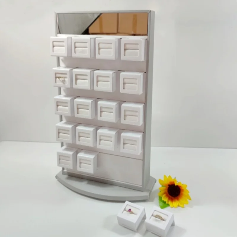 Rotatable Ring Organizer Stand Large Capacity Ring Display Holder Desktop Couple's Rings Storage Rack Leather Jewelry Rack