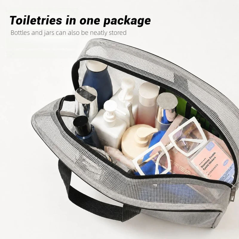Mesh bath bag, hollow-out toiletry bag, large-capacity bath bag, portable makeup bag, water-draining gym bag, pocket bath bag