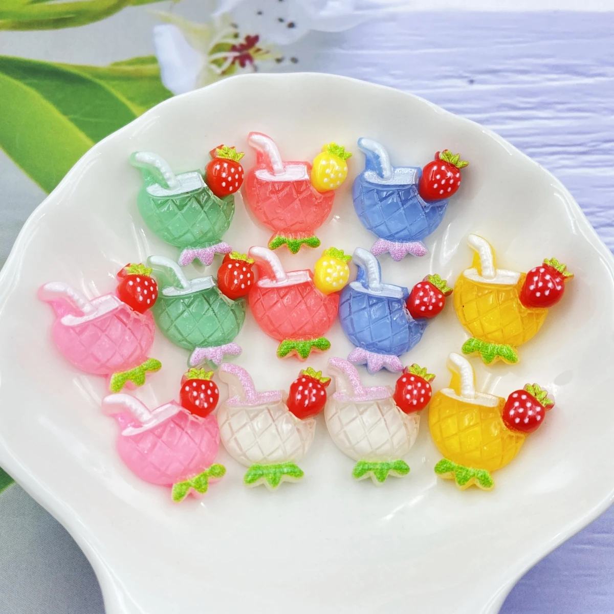 20PCS kawaii pineapple juice flat back resin figurines DIY scrapbook bow accessories home crafts