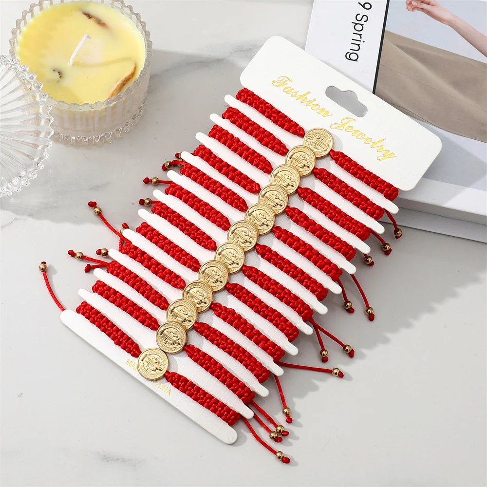 12 قطعة سان بينيتو أساور الأحمر الأسود سلسلة الدينية أساور هدية للنساء الرجال ليتل بنين والبنات