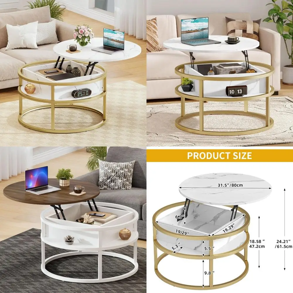 

Круглый журнальный столик в деревенском стиле с подъемным верхом и потайным отделением для гостиной