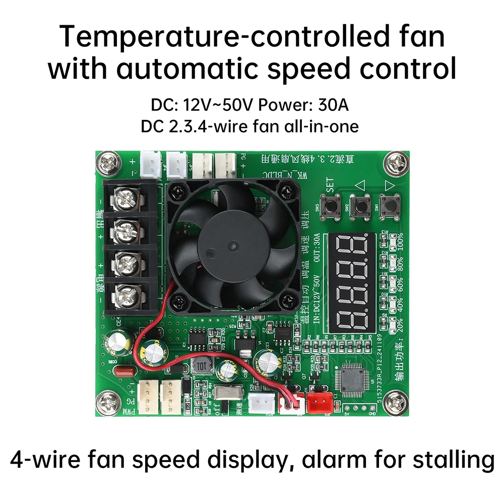 Universeller PWM-Temperaturregler mit Drehzahlregelung DC 12-50V 30A 2-Draht 3-Draht 4-Draht Lüftermodul mit Drehzahlanzeige für Hardware – Detail 2