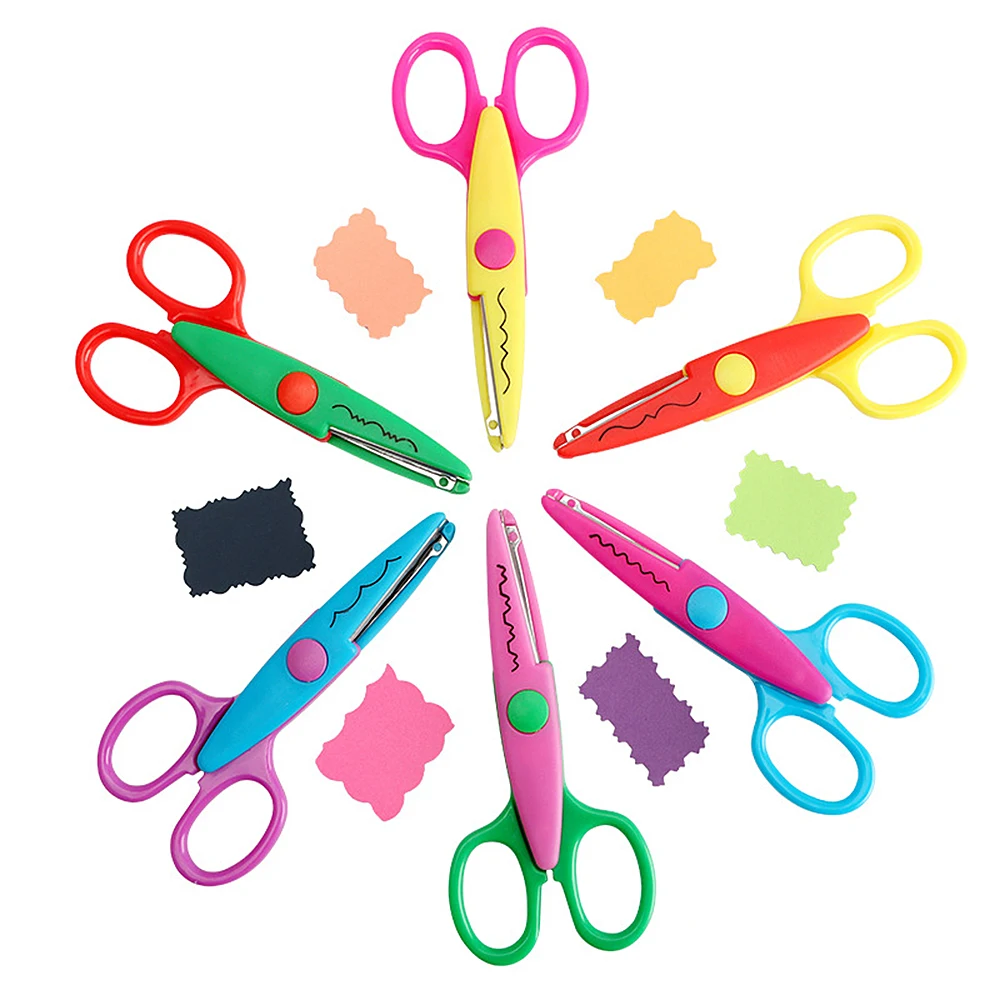 6Pcs/Set Children Kids Paper Craft Scissors 6 Cutting Patterns Curved Edges DIY Decorative Scissor For Scrapbook Album Photos