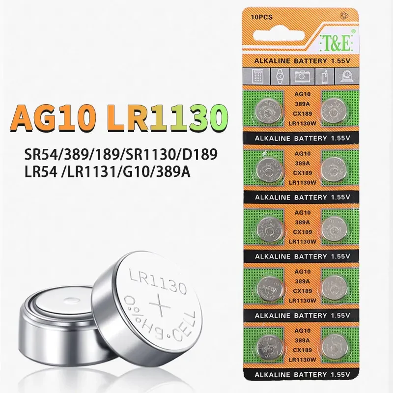 10-100pcs AG10 LR1130 Button Cell 1.5V Alkaline Batteries SR54 389 189 SR1130 389A LR54 for Remote Control Clock Watch Battery