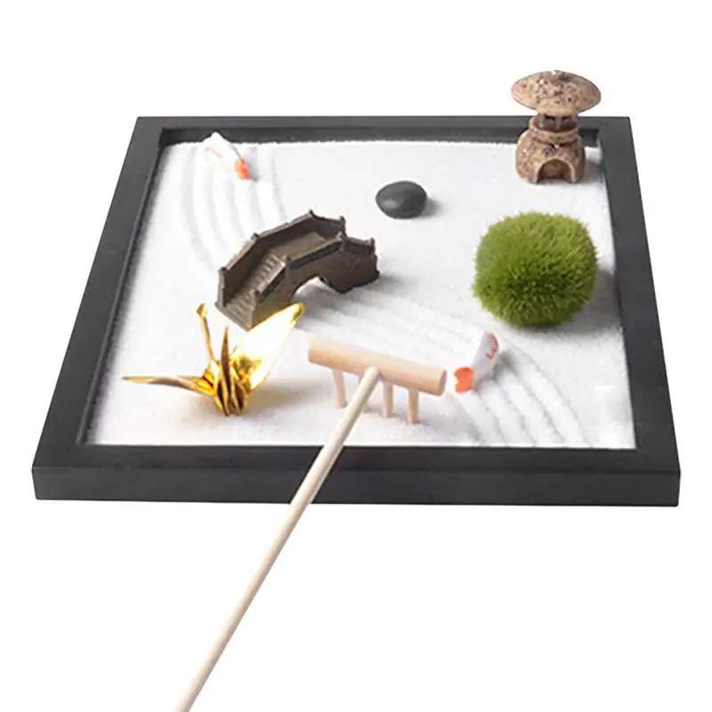 

Zen Garden Sand Table Japanese Zen Sand Garden Simple Miniature Buddha Statue Crafts for Home Office tabletop decoration