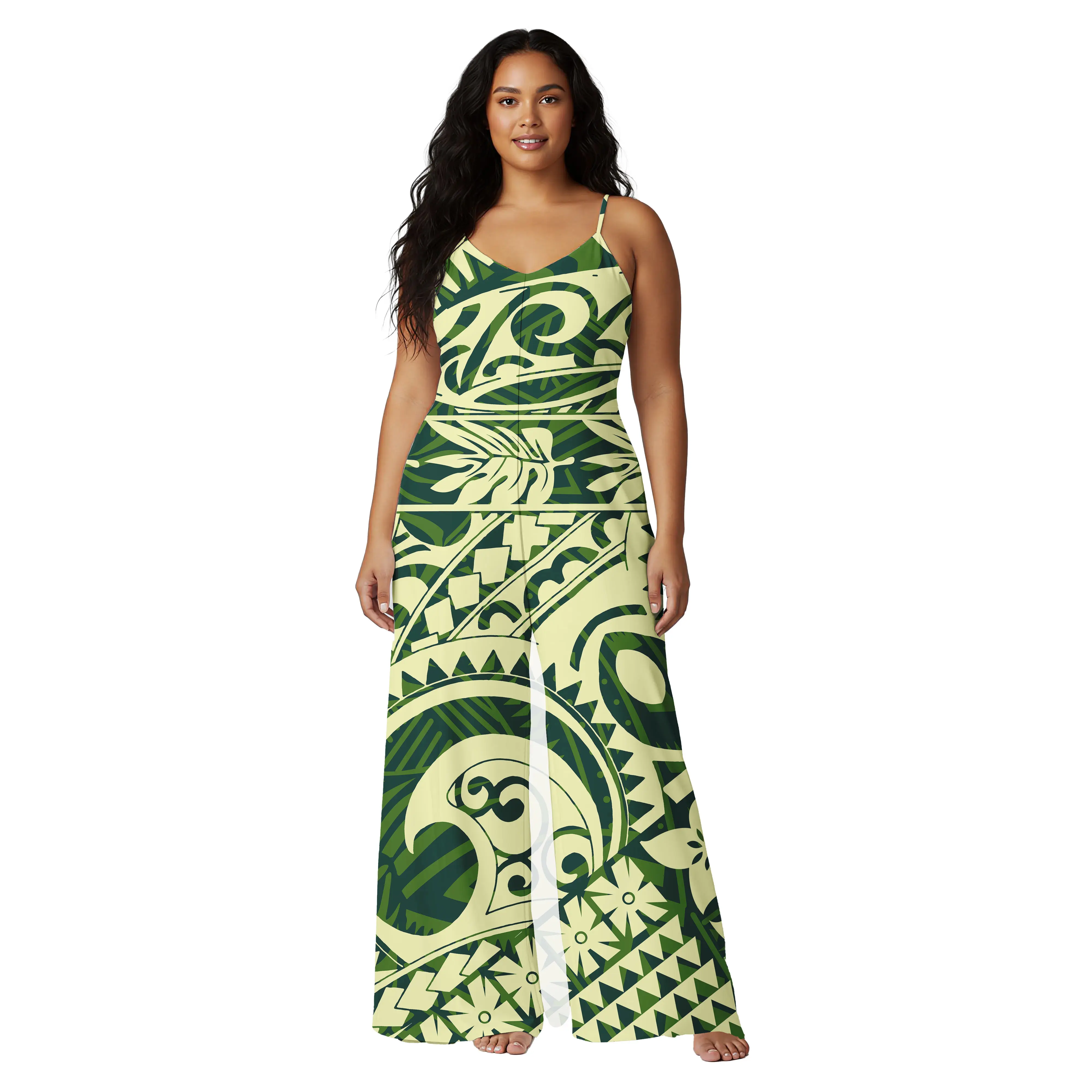 

Hawaiian Excellent Floral Print Custom Ladies Playsuits Samoan Comfortable Halter Jumpsuit Polynesian Fashion Women Romper