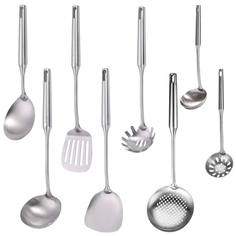 9-Piece Stainless Steel Kitchen Utensils Set, Heat-Resistant Cooking Tools Kitchenware - Turner Soup Spoon Pasta Server Strainer