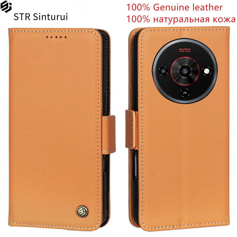 STR Genuine Nappa grain leather card Slot Wallet Cover For ZTE Blade A76 A75 A73 A34 A33s 5G A53 Pro Flip shockproof phone Case