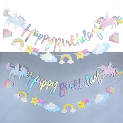 3M Girls Unicorn Birthday Banner Bunting Cute Cloud Star Happy Birthday Banner Paper Garland For Baby Shower Party Hanging Decor