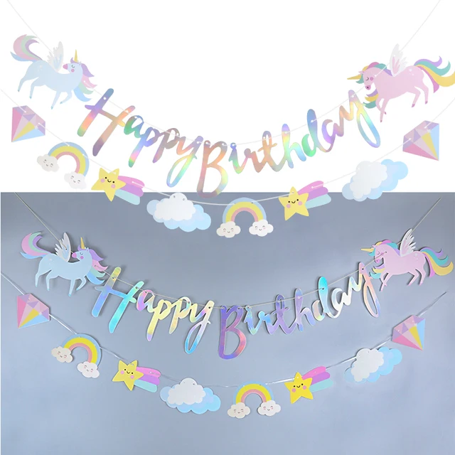 3M Girls Unicorn Birthday Banner Bunting Cute Cloud Star Happy Birthday Banner Paper Garland For Baby Shower Party Hanging Decor