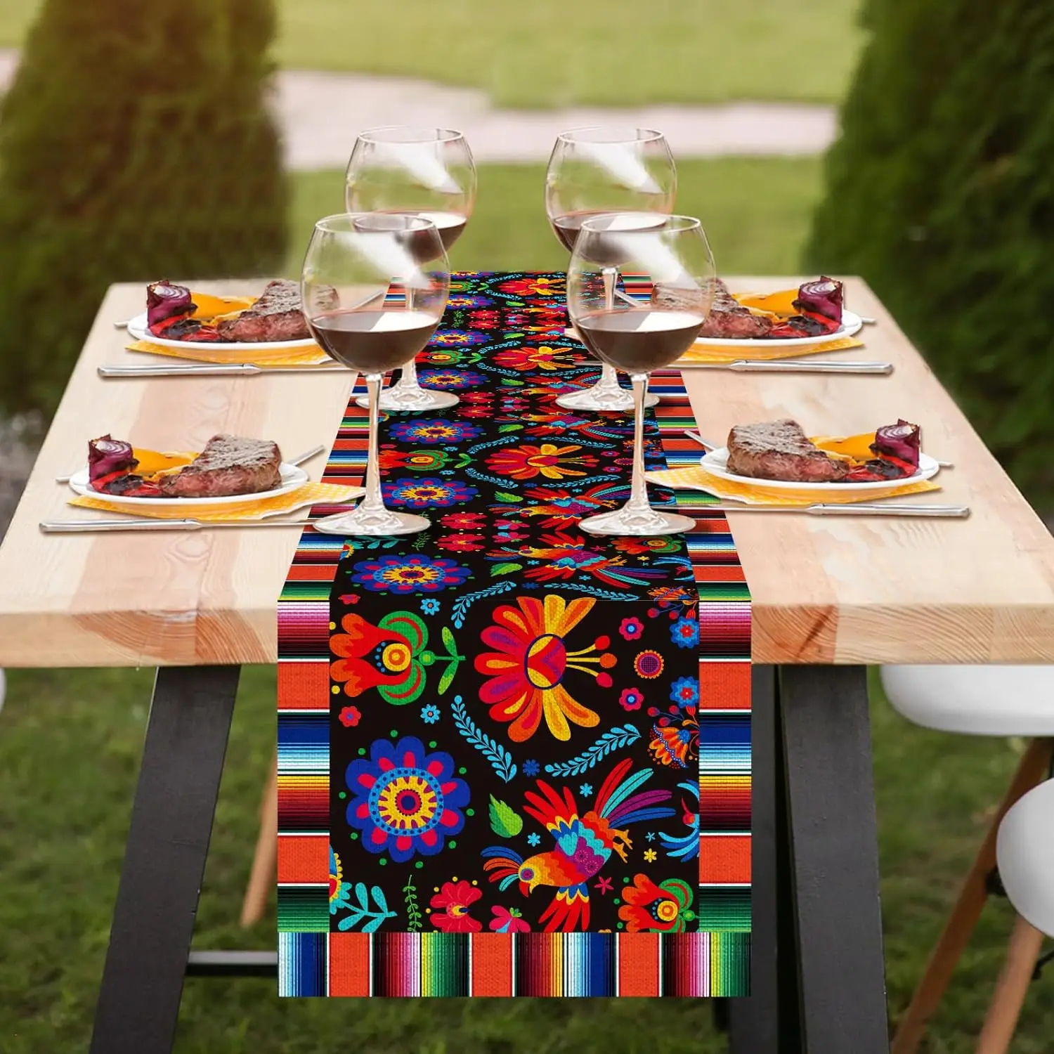 Mexican Fiesta Linen Table Runner Cinco De Mayo Dia De Los Muertos Table Runner Farmhouse Rustic Kitchen Dining Home Table Decor