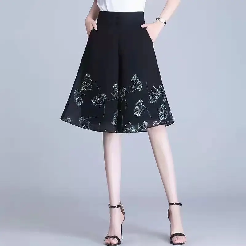 High-Waist Wide-Leg Pants for Middle-Aged Women Summer Simple Solid