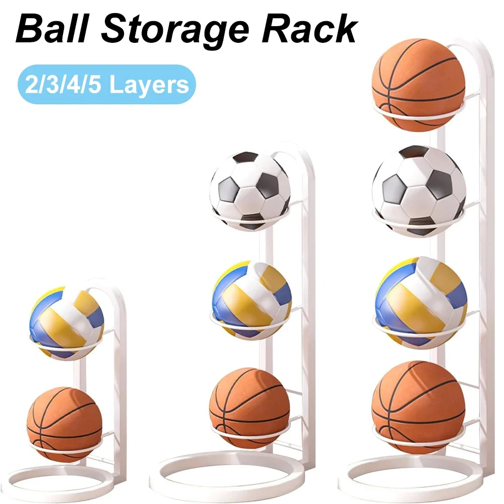 Basketball Storage Rack 2/3/4/5 Layers White Black Removable Vertical Display Stand for Volleyball Football Basketball Rugby